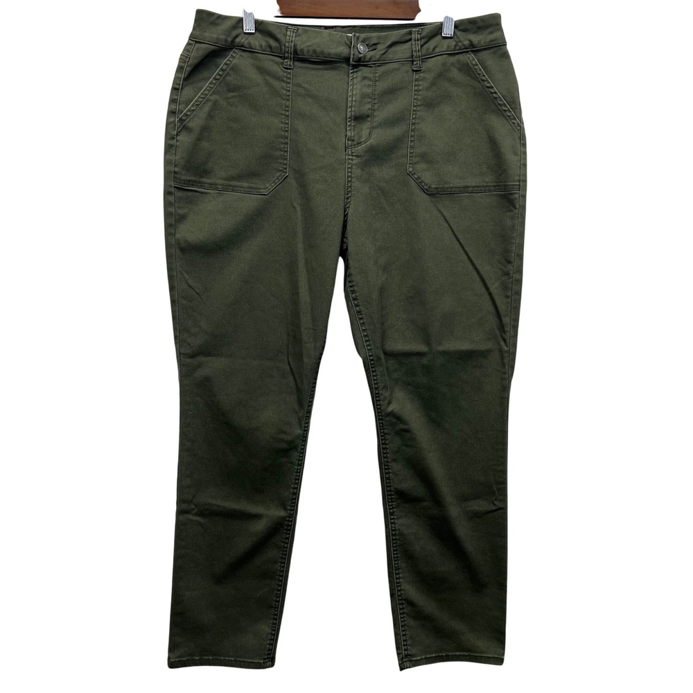 Cato Womens 16W Olive Green Utility Ankle Pants Stretch Deep Pockets Casual